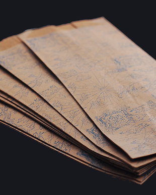 Set 20 buc pungi hartie natur cu Treasure Map pattern -  burduf lateral