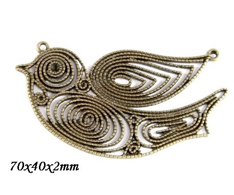 6119 - Pandantiv, pasare, filigran, aliaj metalic bronz