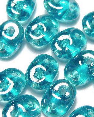 Margele din sticla, Superduo, aquamarine white luster