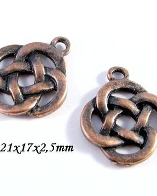 6129 - (4buc) Minipandantiv / charm, nod celtic, aliaj metalic cuprat