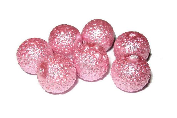 Perle creponate, 12 mm, roz