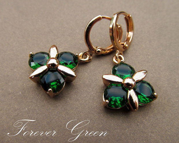 Cercei flori gold filled GREEN