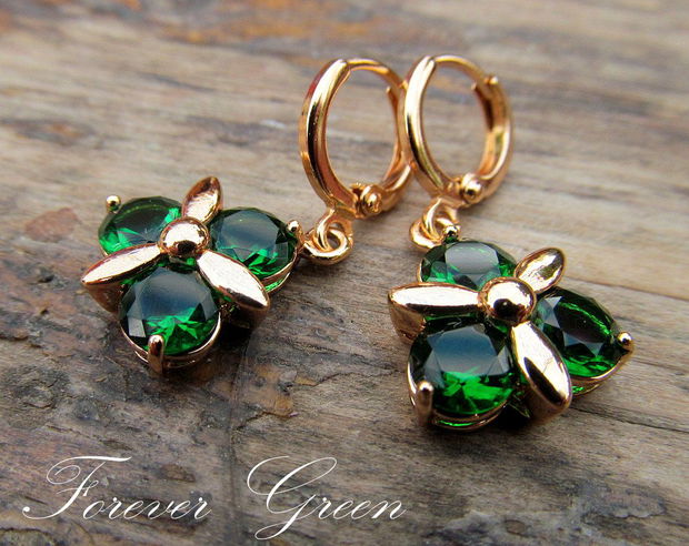 Cercei flori gold filled GREEN