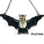 6138 - (1buc) Pandantiv / colier, liliac, gothic, aliaj metalic bronz, email negru