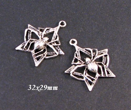 6144 -  (2buc) Charms, aliaj metalic argintiu, paianjen, gothic