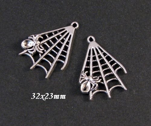 6145 -  (2buc) Charms, aliaj metalic argintiu, paianjen, gothic