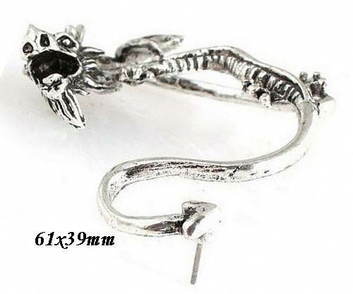 6150 - (1buc) Baza cercel armura / ear cuff, dragon, argintiu antichizat