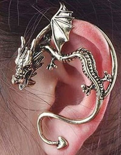 6150 - (1buc) Baza cercel armura / ear cuff, dragon, argintiu antichizat