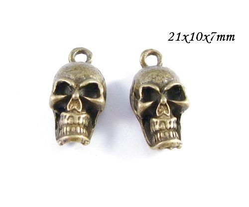6146 - (4buc) Charms, aliaj metalic bronz, craniu, gothic