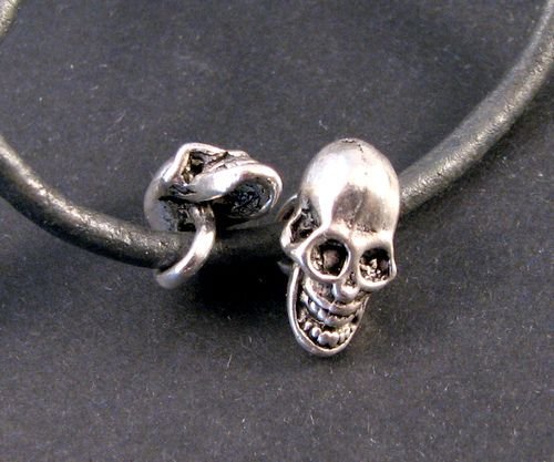 6145 - (2buc) Charms, aliaj metalic argintiu antichizat, craniu, gothic