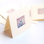 Mini cartonas dublu pentru prezentare produs, eticheta informatii, thank you card cu stampila geometrica - tribala sculptata manual