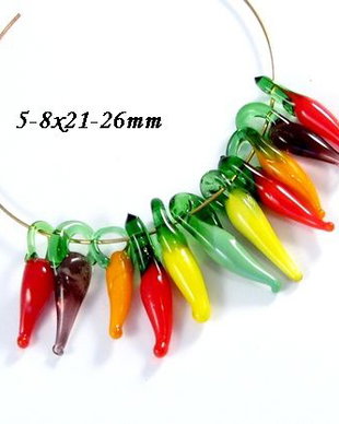 6166 - (55b) MIX, minipandantive / charms, sticla de lampa, lampwork, ardei iute / chilli
