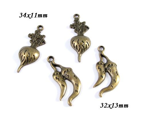 6167 - (4b) Minipandantive / charms, aliaj metalic bronz, ardei iute / chilli, ridiche