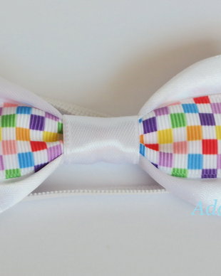 Mini papion cu patratele colorate alb