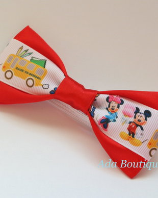 Mini papion "Minnie si Mickey la scoala" rosu