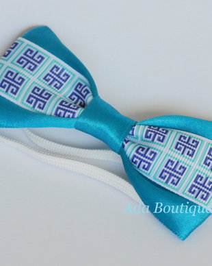 Mini papion cu model geometric  turquoise