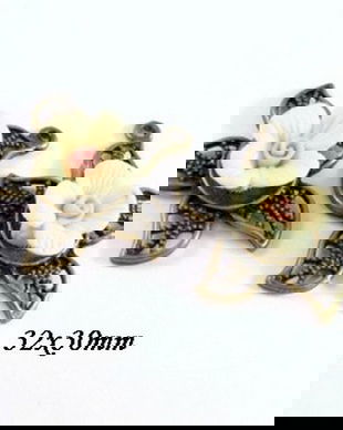 6174 - (2buc) Minipandantive / charms, trandafiri portelan, baza aliaj metalic bronz