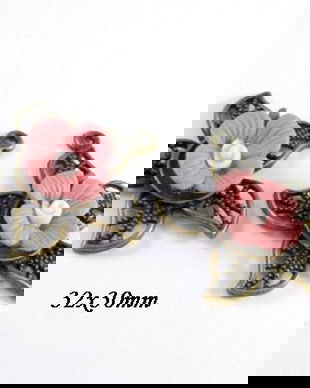 6175 - (2buc) Minipandantive / charms, trandafiri portelan, baza aliaj metalic bronz