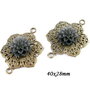 6177 - (5buc) Linkuri / spacere / charms, flori acril negru frosted, baza aliaj metalic bronz