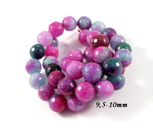 6218 - (10buc) Agate fatetate, colorate, fuchsia verde, 9.5-10mm