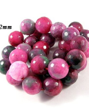 6219 - (18buc) Agate fatetate, colorate, fuchsia verde, 12mm