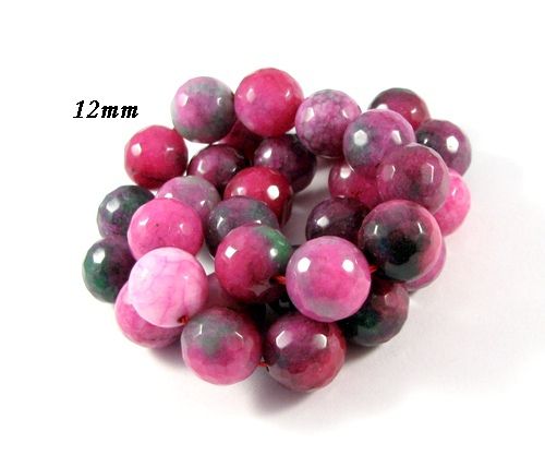 6219 - (6buc) Agate fatetate, colorate, fuchsia verde, 12mm