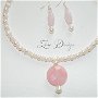 Colier şi cercei perle de cultura si quartz roz
