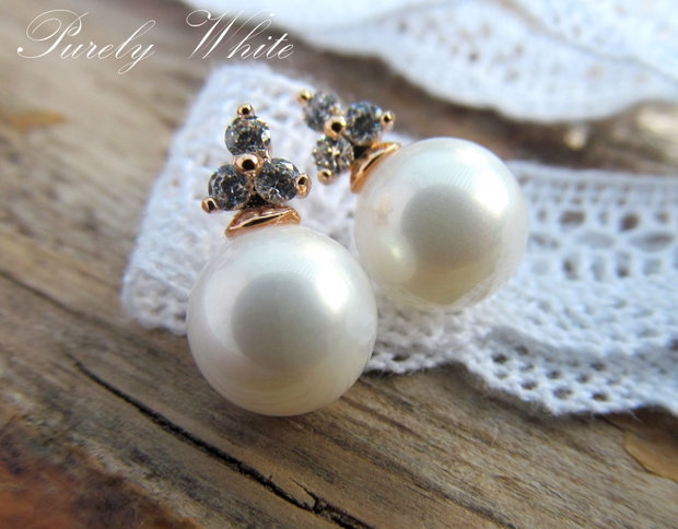 Cercei gold filled perle&zirconii PURELY WHITE