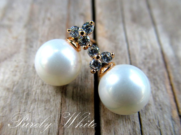 Cercei gold filled perle&zirconii PURELY WHITE