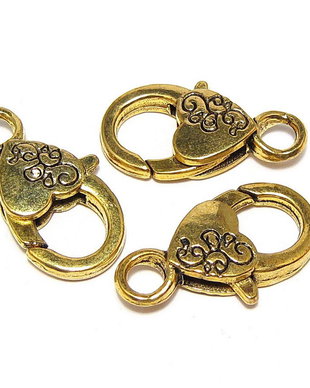 Inchizatoare inimioara, aurie, 26x13 mm
