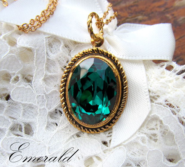 Pandantiv placat cu aur&Swarovski crystal EMERALD