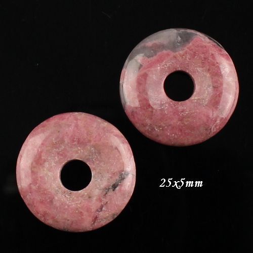 5189 - SET (2buc) Pandantiv, donut / inel, rodonit, roz prafuit, 50x6mm