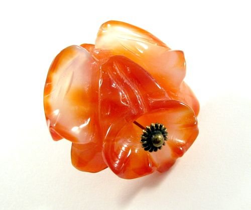 5742 - (1 buc) Pandantiv, agata rosie / caramel, floare sculptata,