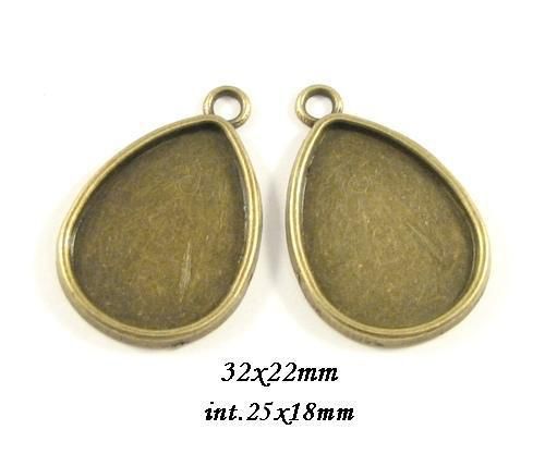 6270 - (2buc) Charms, baza cabochon, picatura / lacrima, aliaj metalic, bronz