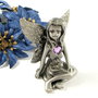 6289 - Zana lunii de nastere, februarie, pewter, sticla ametist, vintage