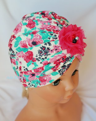 Turban dublu cu trandafiri roz
