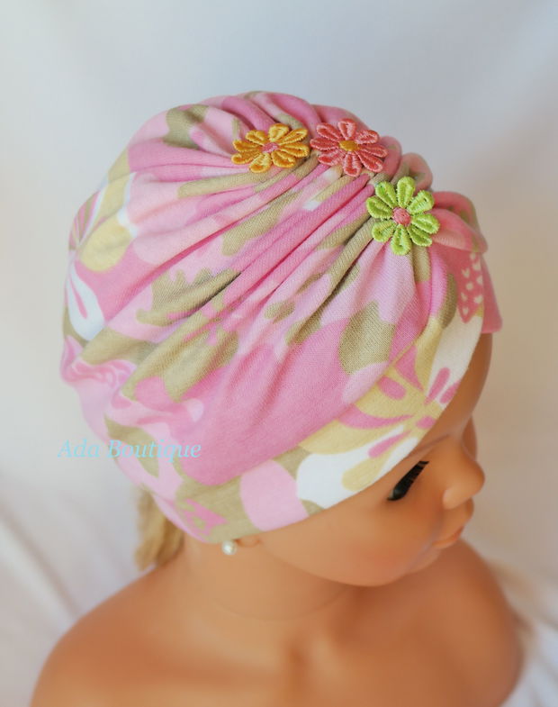 Turban simplu cu floricele roz