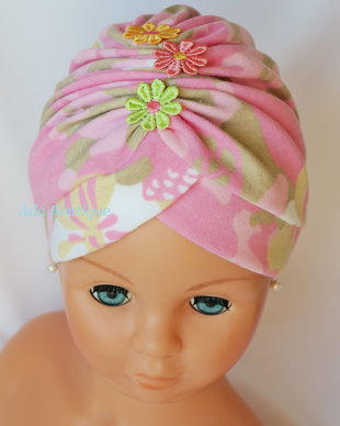 Turban simplu cu floricele roz