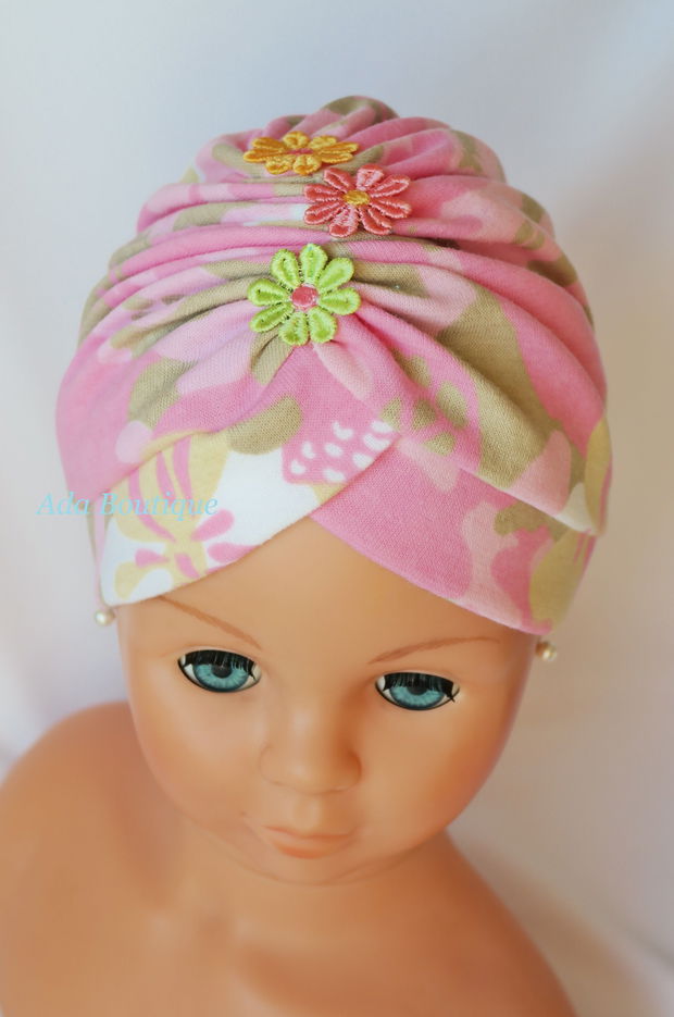 Turban simplu cu floricele roz