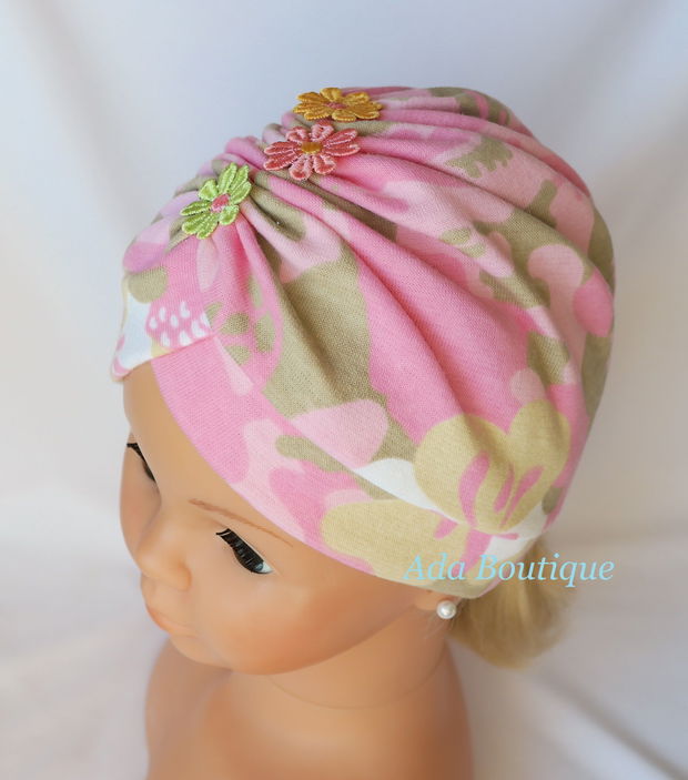 Turban simplu cu floricele roz