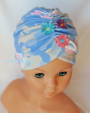 Turban simplu cu floricele bleu