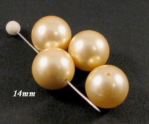 6329 - (4buc) Perle tip Mallorca, auriu f discret, sidefat,  sfere, 14mm
