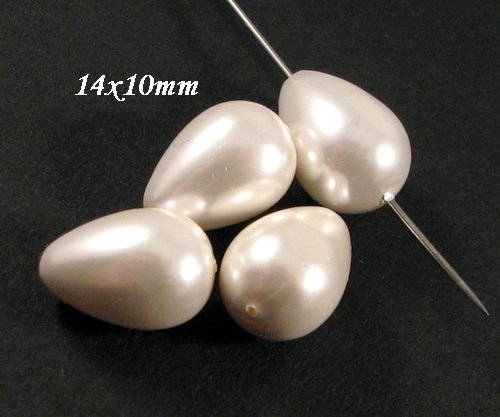 6331 - (4buc) Perle tip Mallorca, alb sidefat,  picatura, 14x10mm