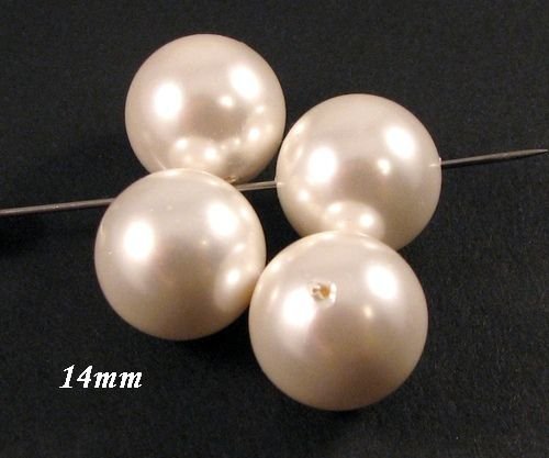 6328.2 - (2buc) Perle tip Mallorca, alb sidefat,  sfere, 14mm