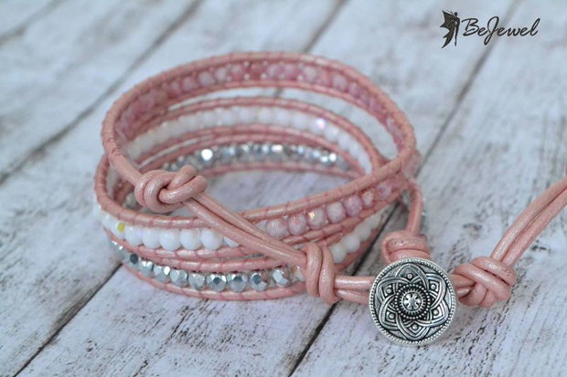 Bratara wrap snur piele ''Soft winter'' --- Rezervata CherryBlossoms