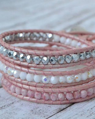 Bratara wrap snur piele ''Soft winter'' --- Rezervata CherryBlossoms