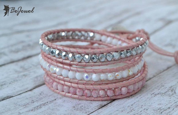 Bratara wrap snur piele ''Soft winter'' --- Rezervata CherryBlossoms