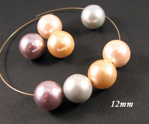 6350 - (8buc) Perle tip Mallorca, ivoire, auriu, bleu, lavender, sfere 12mm