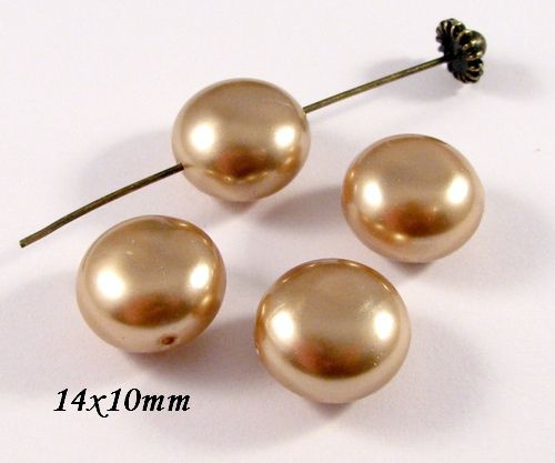 6332 - (2buc) Perle tip Mallorca, sfere, auriu invechit mat, 14x10mm