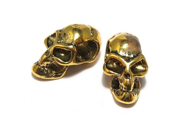 Margele din metal, auriu antichizat, craniu, 17x9 mm